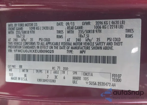 2014 Ford Escape Titanium from USA, damaged, VIN 1FMCU0JXXEUB09025